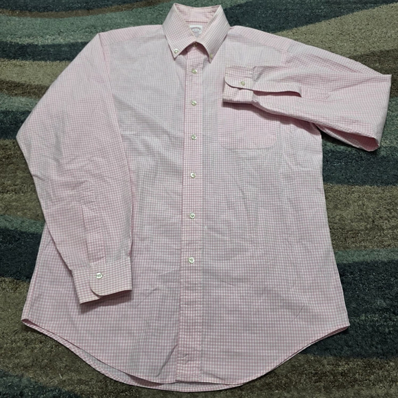 Brooks Brothers Makers Pink Check Button Down Shirt 15-33 All Cotton USA - Picture 2 of 9